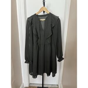 LOFT Women's Green Textured Long Sleeve Ruffle Keyhole Neckline Dress Size M